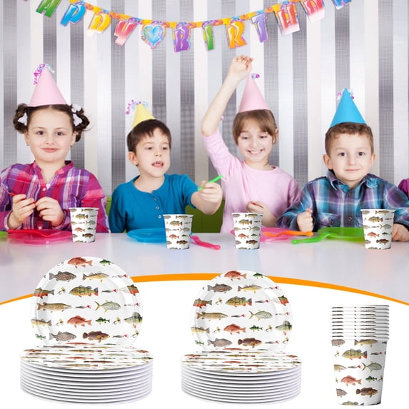 Fishing Theme Party Decorations, Birthday Celebration Disposable Tableware Set with Coordinated Plates and Cups for Easy Cleanup, Topliu