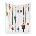 thumbnail image 1 of Fishing Theme Soft Flannel Fleece Throw Blanket, Colorful Fisherman Rods and Plastic Fish Baits on Plain Background Print, Cozy Plush for Indoor and Outdoor Use, 70" x 90", Multicolor, by Ambesonne, 1 of 5