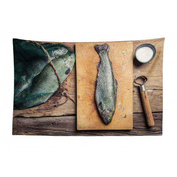 Fishing Theme Tapestry, Marine Landscape with Shark Fin Above Ocean Water Natural View on The Sea, Fabric Wall Hanging Decor for Bedroom Living Room Dorm, 2 Sizes, Multicolor, by Ambesonne