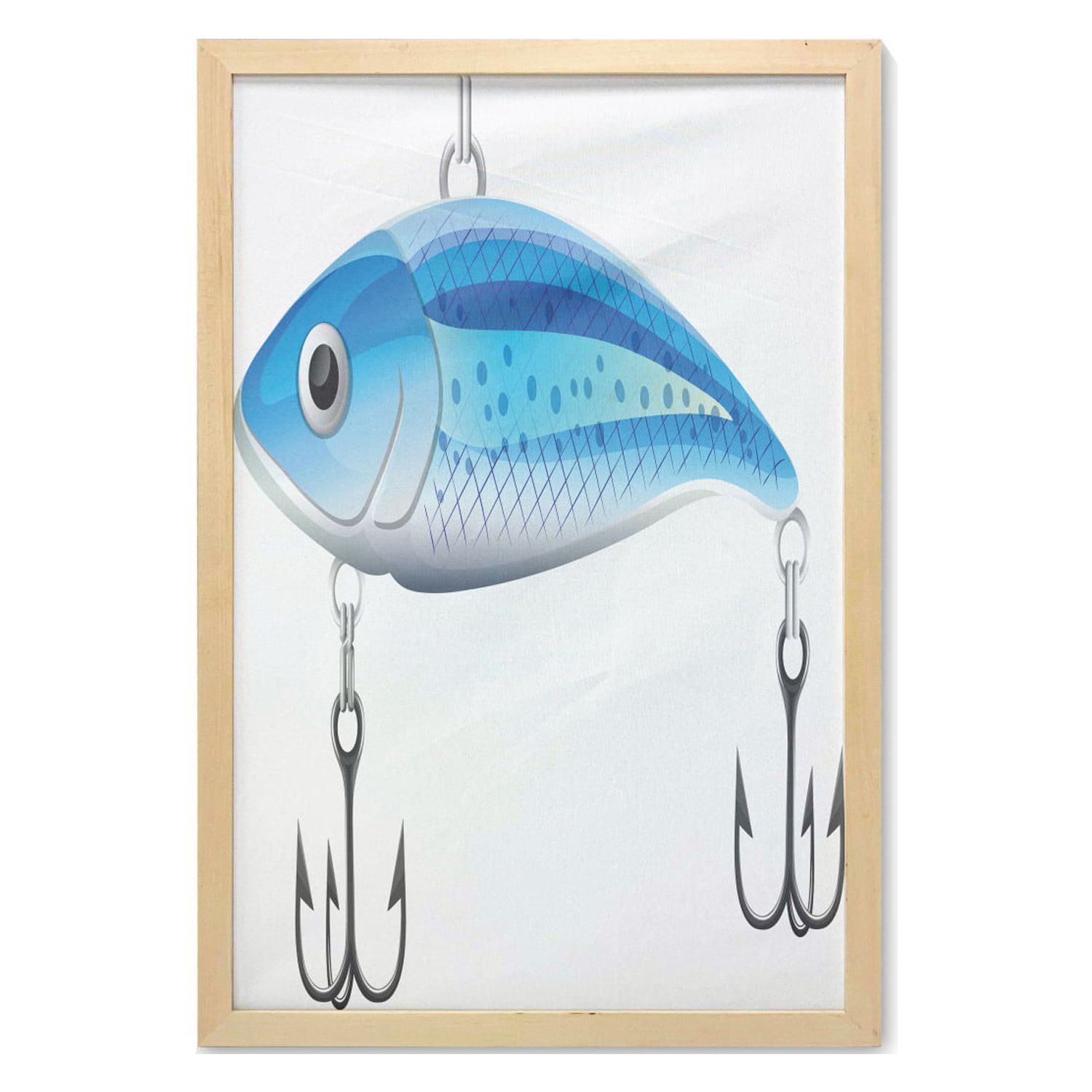 Fishing Theme Wall Art with Frame, Angling Elements with Artificial Fish  Bait with Hooks on Plain Background, Printed Fabric Poster for Bathroom