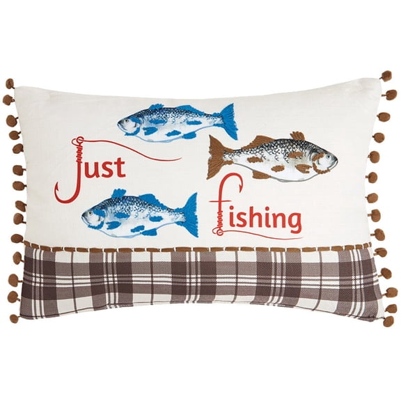Fishing Themed Embroidered Accent Pillows - Oblong Just Fishing