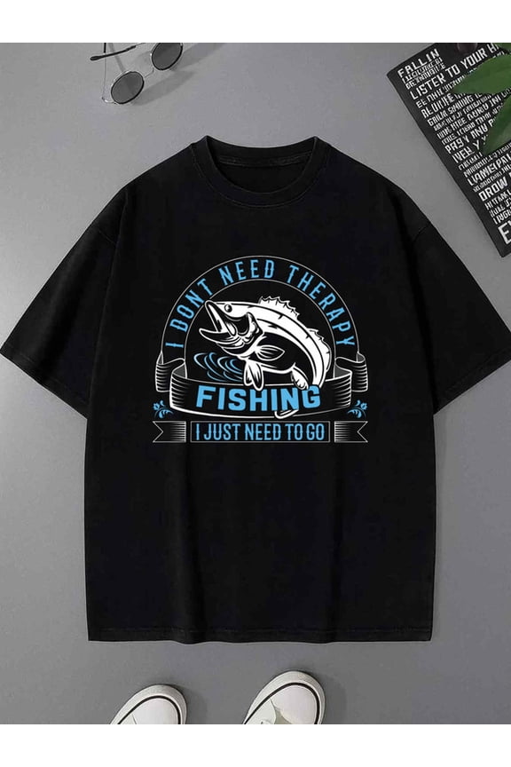Fishing Therapy Tee fish graphic t shirts t shirt mens 180G 100% Cotton black For summer Casual Daily Wear Everyday wear, perfect for the office, dates, and outings for 60 year old for men funny new