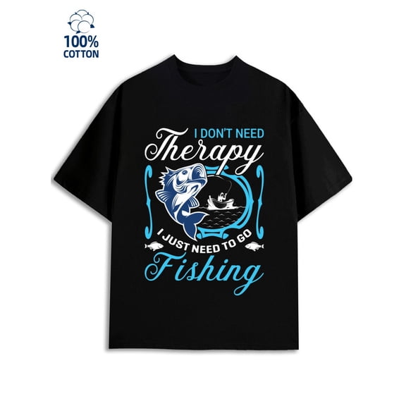 Fishing Therapy Tee for men fish 180G 100% Cotton black for men funny fishing Basic Unisex Shirt Graphic tshirts Basic Unisex Shirt Cotton tshirts