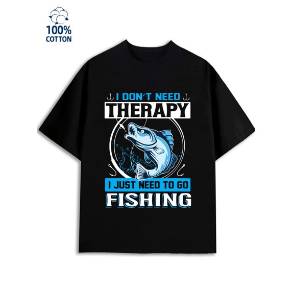 Fishing Therapy Tee men's 180G 100% Cotton black Retro Unisex Shirt Crewneck tshirts Classic Unisex Shirt Crewneck tshirts Funny Unisex Shirt Graphic Tee tshirts Fashion Unisex Shirt Printed tshirts