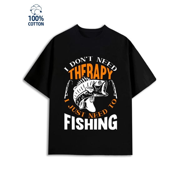 Fishing Therapy Tee mens 180G 100% Cotton black Retro Unisex Shirt Short Sleeve tshirts Basic Unisex Shirt Crewneck tshirts Basic Unisex Shirt Printed tshirts Fashion Unisex Shirt Printed tshirts
