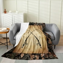 Fishing Throw Blanket 30x40 Inch for Bedroom,Watercolor Fishing Rod Fleece Blanket Soft,Cabin Farmhouse Rustic Flannel Blanket,Countryside Green Camouflage Bed Blanket Lightweight