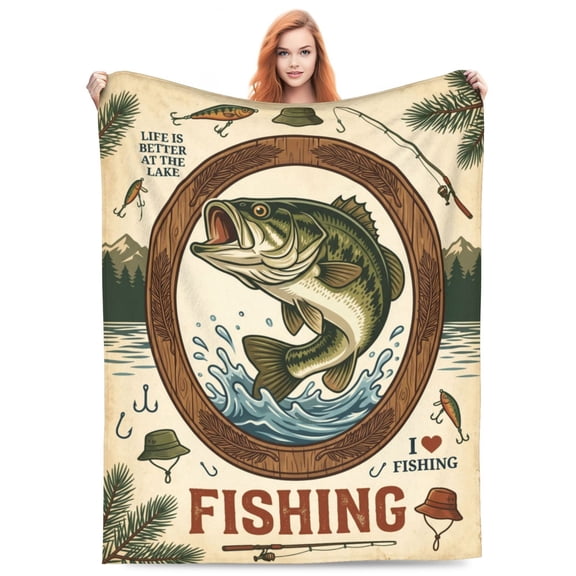 Fishing Throw Blanket Funny Fish Theme Design Warm Cozy Blanket Gift for Fisherman Bed Sofa Living Room 50x40