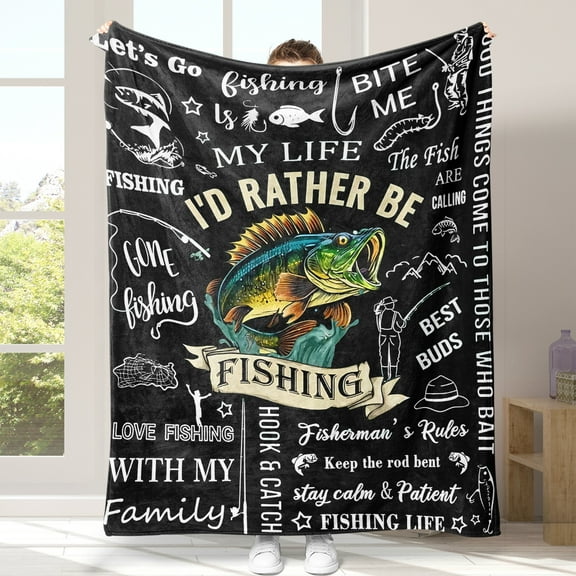 Fishing Throw Blanket Gifts for Men Unique Boys Fisherman Fishing Lovers Hunter Mens Fly Fishing Gift Bass Fishing Gift Dad/Grandpa