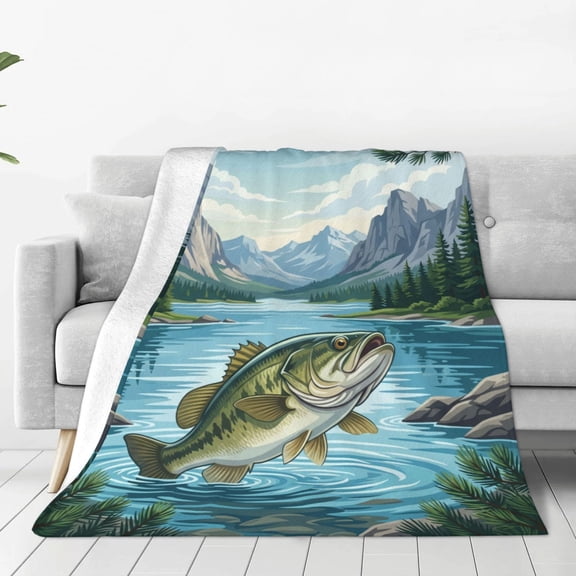 Fishing Throw Blanket, Soft Warm Flannel Cozy Throw, Sofa Couch Bed Home Decor Travel 50x40