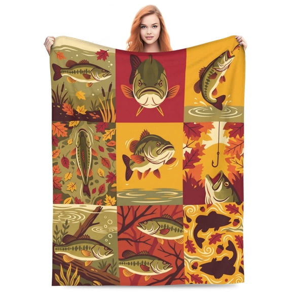 Fishing Throw Blanket, Soft Warm Flannel Cozy Throw, Sofa Couch Bed Home Decor Travel 50x40