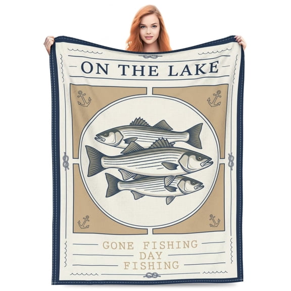 Fishing Throw Blanket for Travel Camping, Lakehouse Aesthetic Flannel Blanket for Couch Sofa Bed 60x50