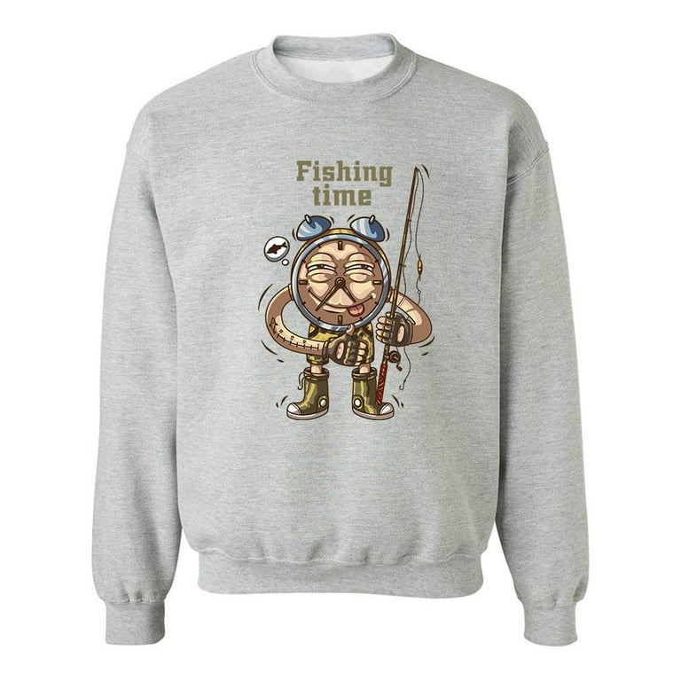 Fishing Time Alarm Clock Sweatshirt Men -Image by Shutterstock, Male Small  