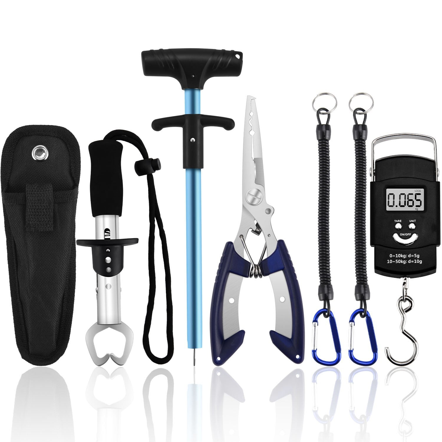 6PCS Fishing Tool Kit with Fish Hook Remover, Gripper, Pliers, Lanyard