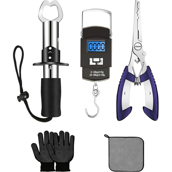 Fishing Tool Kit - Fishing Pliers, Hook Remover, Fish Gripper，Fish Scale, Fish Knife, Saltwater Fishing Gear with Sharpeners, Best Gifts for Men