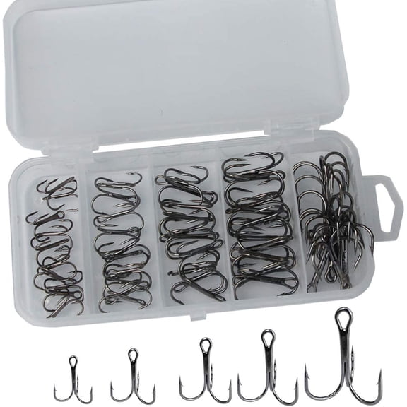 Fishing Treble Hooks Set for Saltwater Freshwater Size 1/0 to 16 High Carbon Steel Different Fish Hook 50pcs/Box