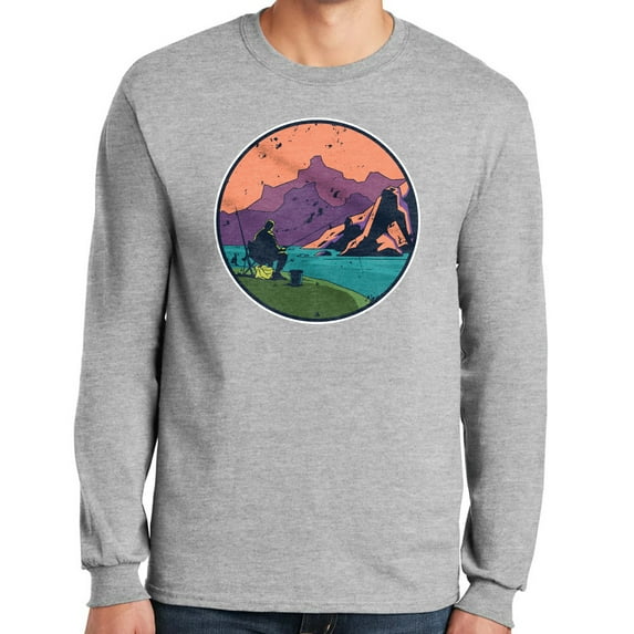 Fishing Trip Graphic Design Men's Big Size Ultra Cotton Long Sleeve T-Shirt - Ash 3XL
