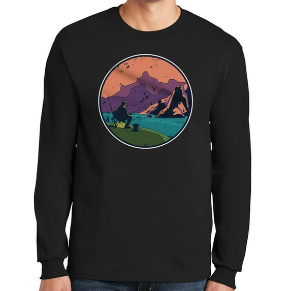 Fishing Trip Graphic Design Men's Big Size Ultra Cotton Long Sleeve T-Shirt - Black 4XL