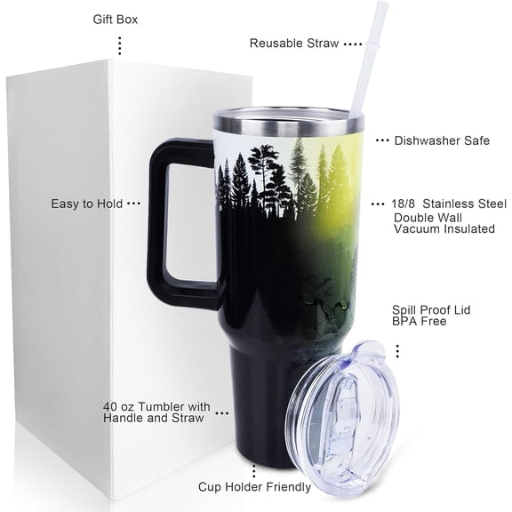 Fishing Tumbler 40 oz Tumbler with Handle and Straw Lid Leak Proof | Fishing Gifts for Men Father''s Day Birthday Gifts for Men Dad Husband | Stainless Steel Cup Dishwasher Safe