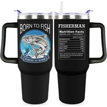 Fishing Tumbler with Handle For Men 40OZ Born to Fish Nutrition Gift Stainless Steel Cups Insulated Tumblers Fisherman Gifts For Dad Daddy Fish Mugs Father Day''s Gift from Daught Son