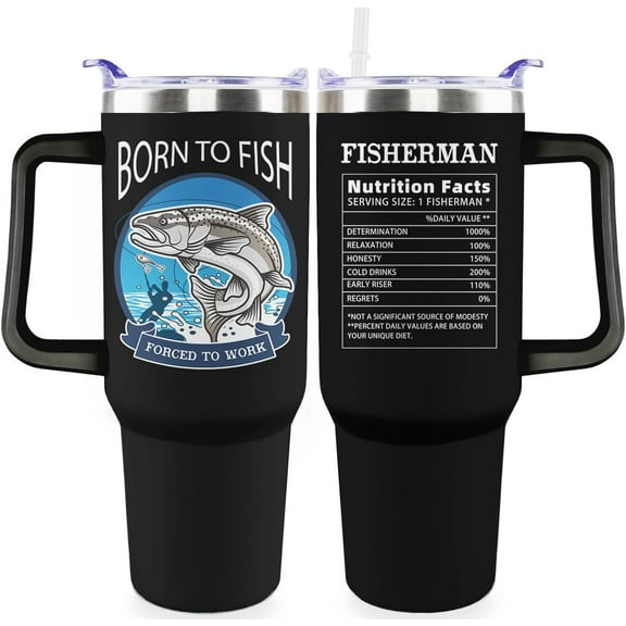 Fishing Tumbler with Handle For Men 40OZ Born to Fish Nutrition Gift Stainless Steel Cups Insulated Tumblers Fisherman Gifts For Dad Daddy Fish Mugs Father Day''s Gift from Daught Son