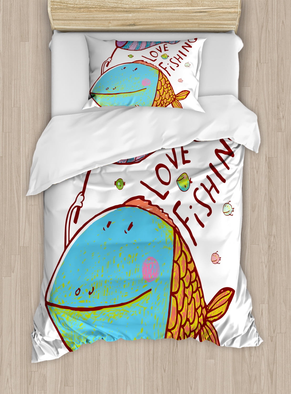 Kids' Twin Multicolor Fishing Theme Duvet Cover Set
