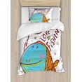 thumbnail image 1 of Fishing Twin Size Duvet Cover Set, Kids Cute Large Fat Fish Holding a Flag with Love Quote Humor Fun Nursery Theme, Decorative 2 Piece Bedding Set with 1 Pillow Sham, Multicolor, by Ambesonne, 1 of 3