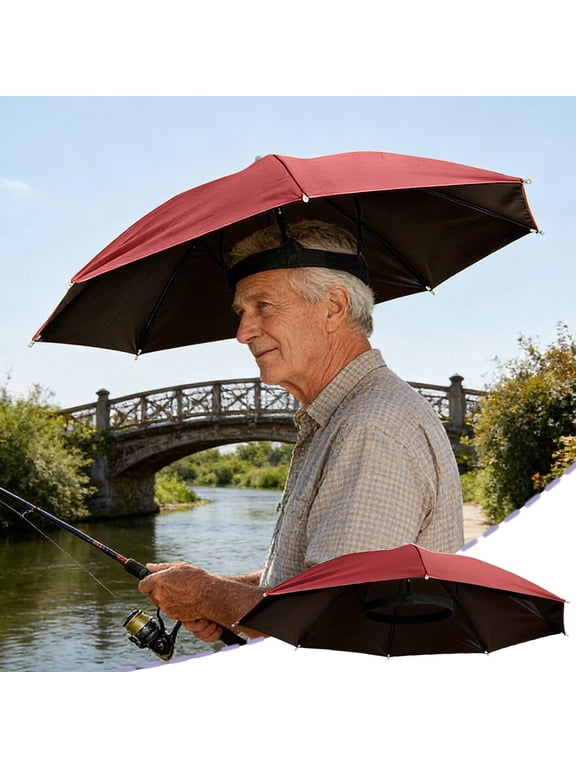 Fishing Umbrella Hat 27in Hands-Free Sun Rain Shade Headwear Adjustable Foldable for Outdoor Gardening Hiking