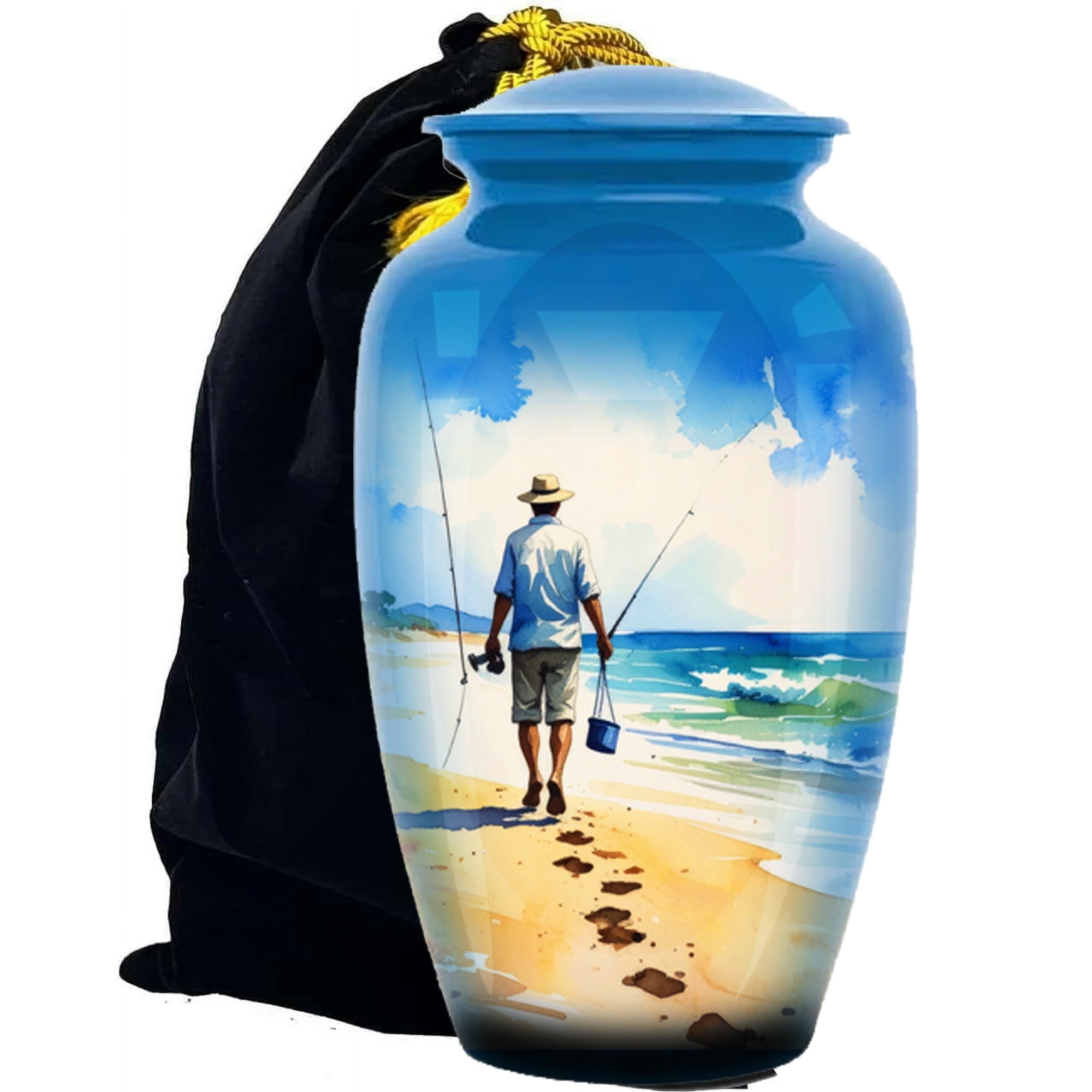 Fishing Urn for Human Ashes | Large Handcrafted Funeral Memorial | Decorative Cremation Fishing Urn for Women and Men Large Size 10x6.5 inch