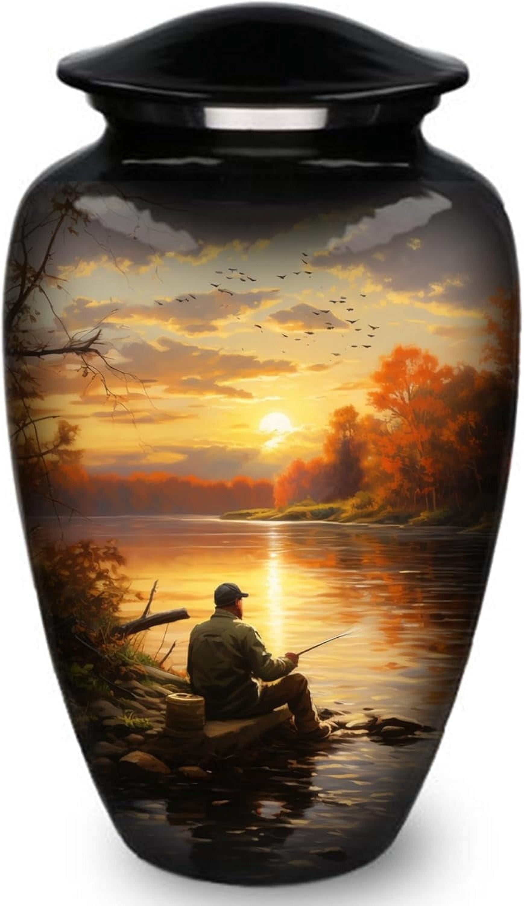 Fishing Urn for Human Ashes | Large Handcrafted Funeral Memorial | Decorative Cremation Fishing Urn for Women and Men Large Size