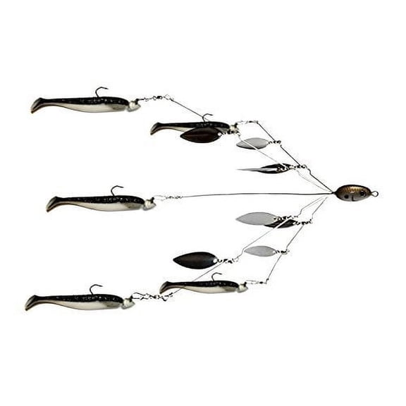 Fishing Vault Fully Rigged 5 Arms 8 Bladed Alabama Umbrella Rig Bass Fishing Lure with Swim Baits and Jig Heads Included