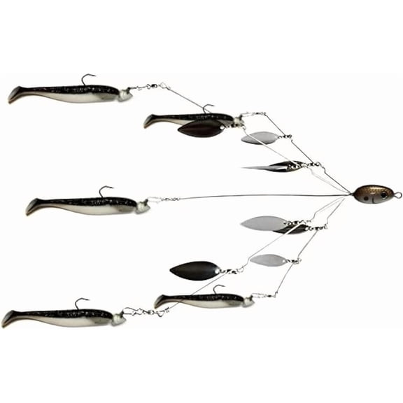 Fishing Vault Fully Rigged 5 Arms 8 Bladed Umbrella Rig Bass Lure W/Swim Baits a