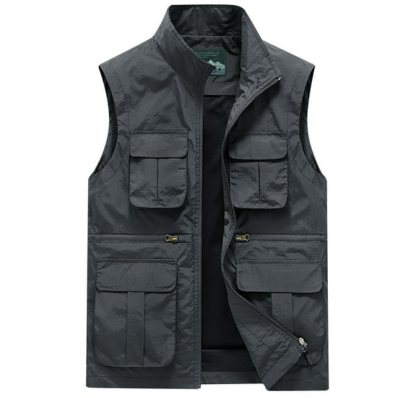 Fishing Vests for Men Work Jacket Standing Collar Multiple Pockets Outdoor Photography And Sports Vest Jacket Coat Utility Vest