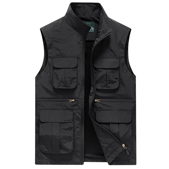 Fishing Vests for Men Work Jacket Standing Collar Multiple Pockets Outdoor Photography And Sports Vest Jacket Coat Utility Vest