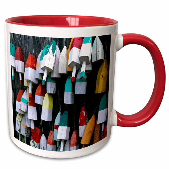 3drose, Fishing Village, Lobster Pot Floats, Maine - Us20 Mde0010 - Michael Defreitas, 11oz Two-tone Red Mug