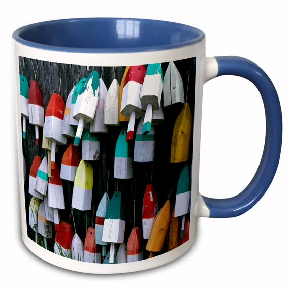 3drose, Fishing Village, Lobster Pot Floats, Maine - Us20 Mde0010 - Michael Defreitas, 15oz Two-tone Blue Mug