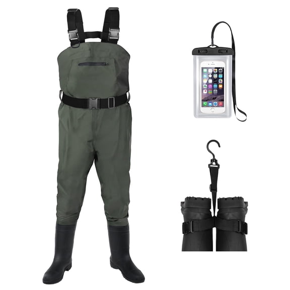 Fishing Waders for Men & Women, Waterproof 2-Ply Nylon/PVC Chest Wader with Boots for Outdoor Sizes 4-13 Bootfoot(M7/W9,Green)