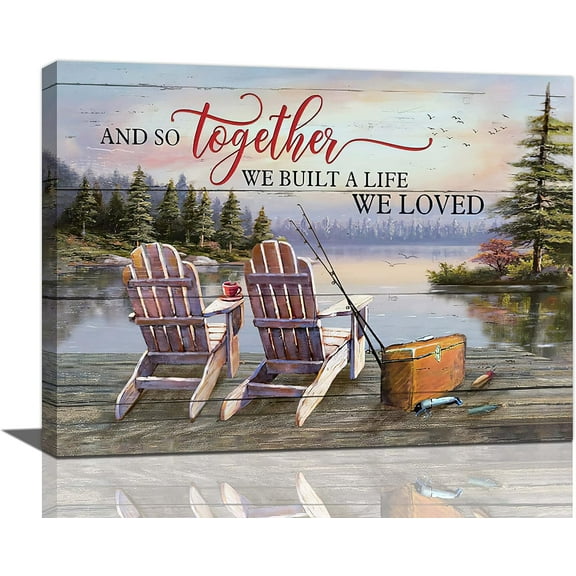 Fishing Wall Art Farmhouse Lake Cabin Pictures Wall Decor Fishing Canvas Prints Painting Decorations Framed Artwork for Bathroom Living Room Bedroom 16"x12"