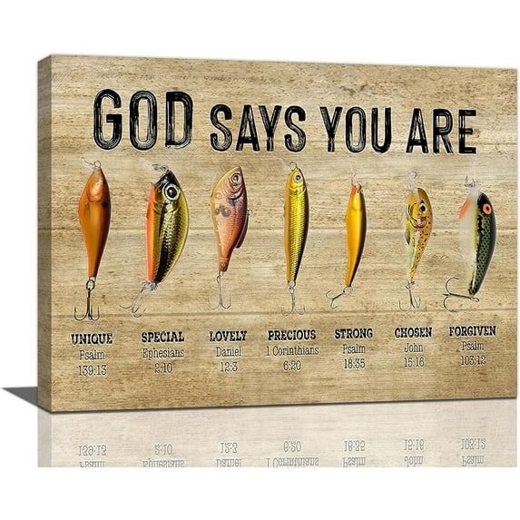 Fishing Wall Art Nautical Beach Ocean Pictures Wall Decor Farmhouse God Says You Are Canvas Prints Bible Verse Fish Painting Framed Artwork for Bathroom Kitchen Dining Room Bedroom Office 16"x12"