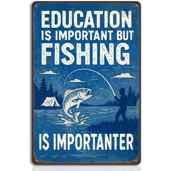 Fishing Wall Decor Tin Sign Vintage Fish Decor for Boys Room, Cabin, or Lake House Funny Gone Fishing Sign Metal Wall Art for Home or Boat 8x12 Inch Fishing Poster Lake Sign Gift