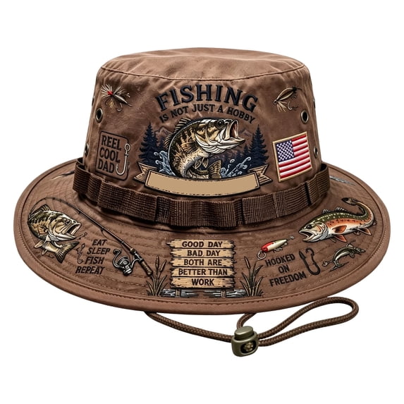 Fishing Is a Way of Life Boonie Hat,Adjustable Chin Strap Wide Brim Cap Outdoor Sunshade Fishing Bucket Hat,Patriotic Bass Print Sun Hat Lightweight Breathable Suitable for Fishing and Hiking, D