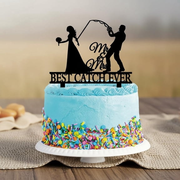 Fishing Wedding Cake Topper Best Catch Ever Cake Topper Fishing Theme Wedding/Engagement/Bridal Shower/Anniversary Cake Decoration