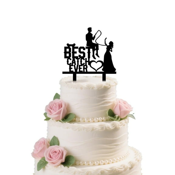 Fishing Wedding Cake Topper Funny Cute Wedding Party Decorations Best Catch Ever Cake Topper for Anniversary Bridal Shower Party Supplies