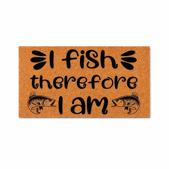 I Fish Therefore I Am Doormat, Fishing Quote Welcome Mat, Outdoor Entryway Door Mat, Non Slip Front Porch Mat (18x30 inches) WoodByStu 5734