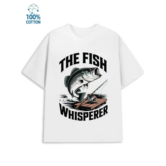 Fishing Whisperer men fishing 180G 100% Cotton white for 60 year old fishing Unique Design Unisex Shirt Printed tshirts Fashion Unisex Shirt Crewneck tshirts Funny Unisex Shirt Graphic tshirts