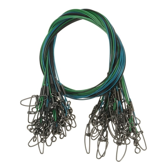 Fishing Wire Leader Line Steel Heavy Saltwater Fishing Leader Line High Strength with Rolling Swivel and Snap Black/Blue/Green