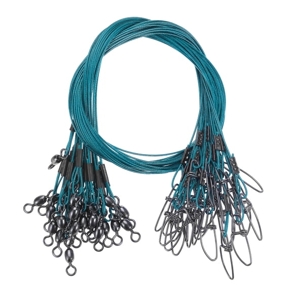 Fishing Wire Leader Line Steel Heavy Saltwater Fishing Leader Line High Strength with Rolling Swivel and Snap Blue