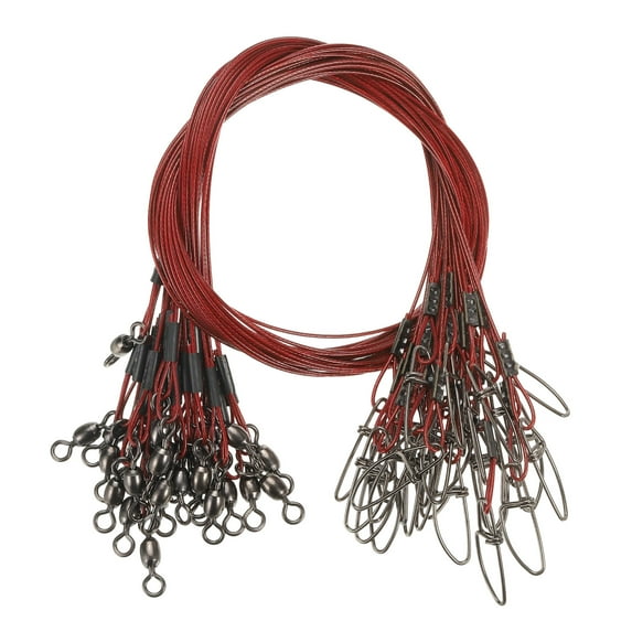 Fishing Wire Leader Line Steel Heavy Saltwater Fishing Leader Line High Strength with Rolling Swivel and Snap Red