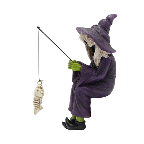Fishing Witch Ornament, Resin Statue for Halloween Christmas Holiday Gifts, Resin Collectible Tabletop Decoration,Purple