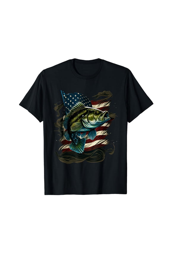 Fishing and an American Flag - Largemouth Bass T-Shirt