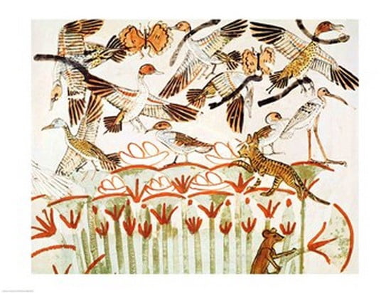 Fishing and fowling in the marshes detail of the birds from the Tomb Chapel of Menna Canvas Art - (24 x 18)